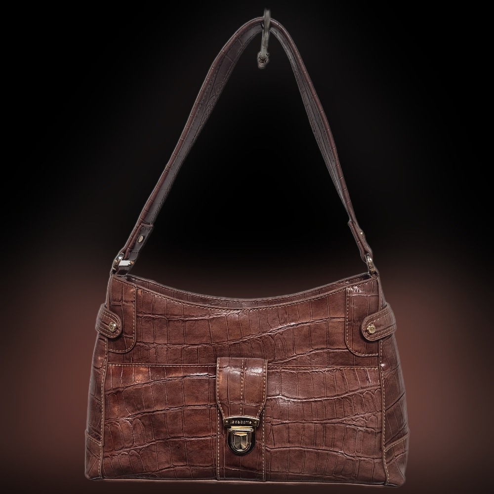 Elegant Brown Crocodile Pattern Shoulder Bag